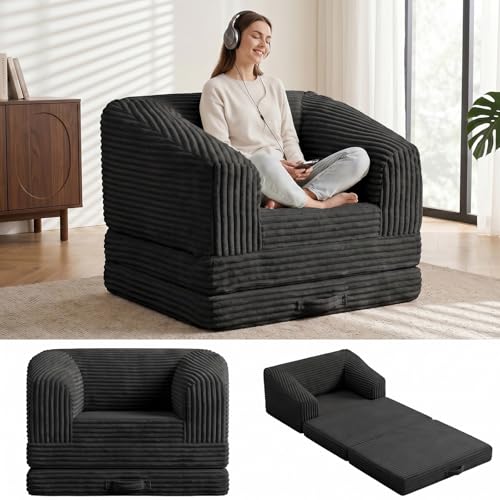 Image of JUIKURY Convertible Sofa Bed, 3-in-1 Foldable Loveseat Couch with Armrest, Corduroy Floor Sofa & Sleeper Bed, No Assembly High-Density Foam Futon Mattress for Living Room, Small Apartment, Dorm