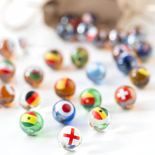 MARBLEFLAGS 32 Murmeln für Kinder aus Glas Mit Flaggen der Weltmeisterschaft, 16 mm, Ideal für Spiele