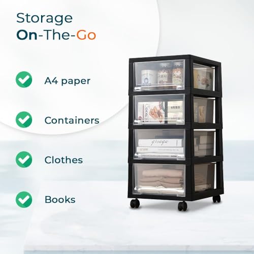 Image of Kuber Industries 5 Layer Cosmetic Cabinet with Trolley|5-Tier Rolling Cart|Shelf Stand With Drawer|Pack of 2|Black