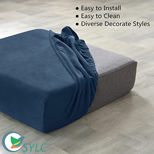 Housse de coussin de canapé en velours extensible bleu XL lavable - 5