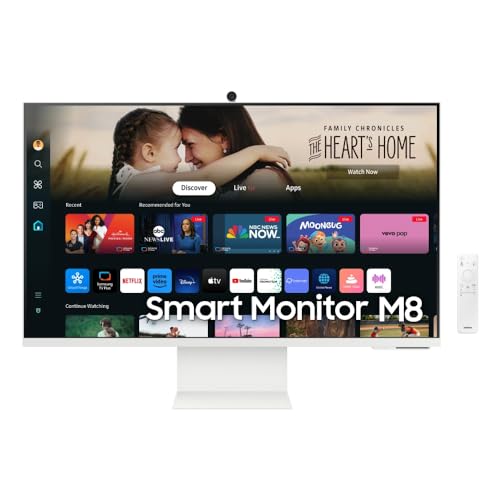 Smart Monitor Samsung M8 32', UHD, Plataforma Tizen™, Tap View, USB-c (65W), USB Hub, HDMI, Bluetooth, ajuste de altura, Alexa, Branco, 2024.