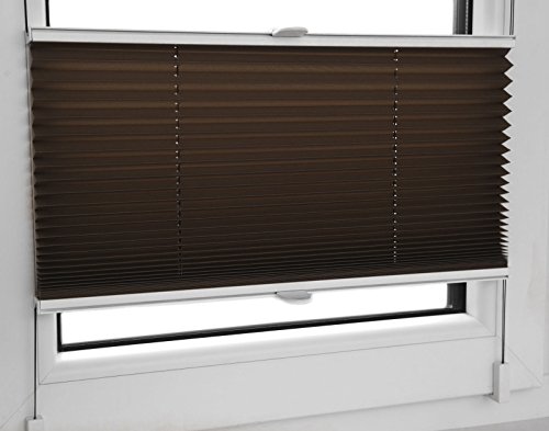 Estor plegable plisado, 45 x 100 cm, color marrón chocolate, incluyeCelosía con soportes de fijación. Mucha variedad. 80 anchos y 12 colores.