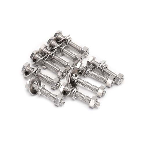 Image of 1 /4-20x1-1 /2 Complete Set Hex Head Screw Bolts,Nuts,Fender Flat washers,Split Lock Washers,Fully Threaded, Stainless Steel 18-8（304）, Bright Finish (10Set)