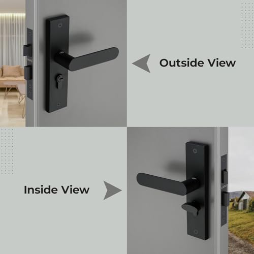 Image of LAPO Mortise Lock Set Assembly for Front Door, 45x45mm Lock Body, Black Finish, Supports 30-50mm Door Range, 60mm Cylinder, 3 Brass Keys, Left-Right Fitment, 3 Year Warranty, Cy-180