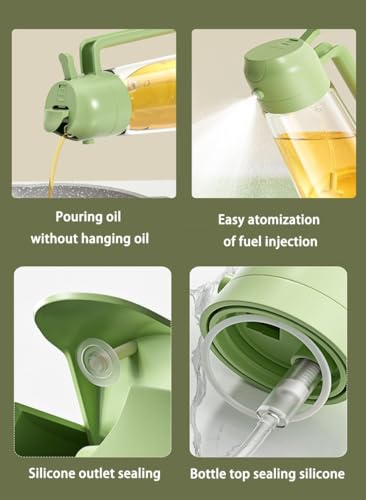 Image of Cooking Seasoning Bottle Glass Oil Dispenser and Stoppers Bottle with Handle,and Wooden Lid Capacity: 500 ml, Transparent (Pack of 1) (2in1 sprayer)