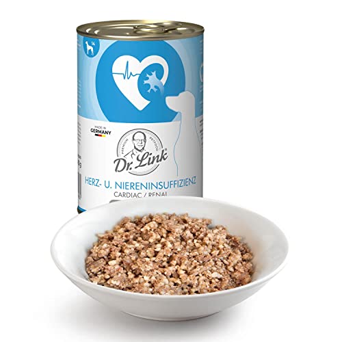 Dr. Link Spezial-Diät Hundefutter für Hunde, Herz & Nieren – Premium Alleinfuttermittel mit Huhn & Pute, Unterstützung der Herz- & Nierenfunktion, Omega-3, hochwertige Proteine – 6x400g Dose
