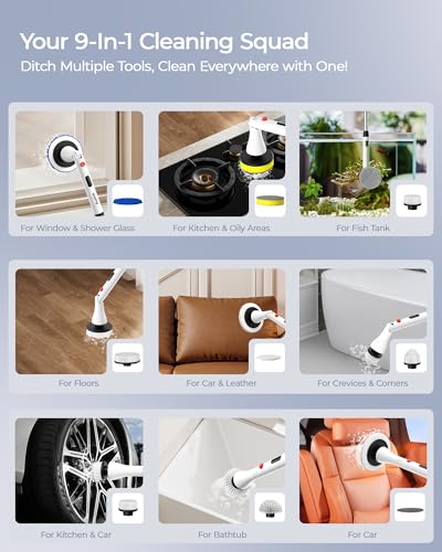Image of MayKing Electric Spin Scrubber with 9 Brush Heads, IPX7, Model White