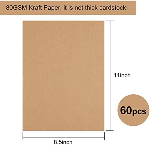 FEPITO 60 Sheets Kraft Paper 8.5 x 11 Inches Brown Paper Letter Size Craft  Paper Sheets for Printing Labels DIY Arts and Craft