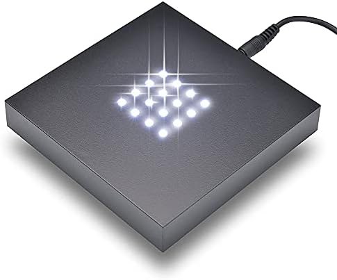 ASENTE 16 White- Light LED Lighted Base for Glass Art - Crystal Display, Lighted Acrylic Base, Glass Vases for Centerpieces Stand, Pedestal Stand for Crafts & Other Decoration, 4.5V AC/USB Operated, Matte Black