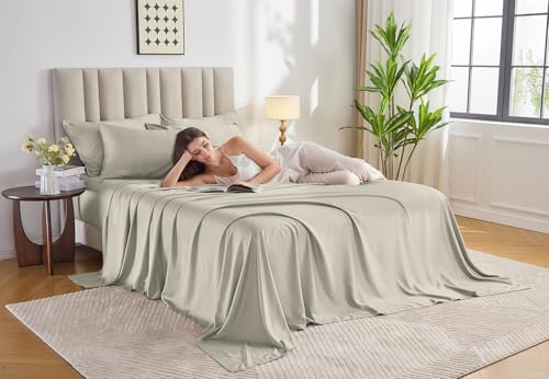 Image of Pure Bamboo California King Sheets, Genuine 100% Organic Viscose Derived from Bamboo Bed Sheet Set, Soft & Cooling, Double Stitching, 2 Year Quality Promise (California King, Birch)