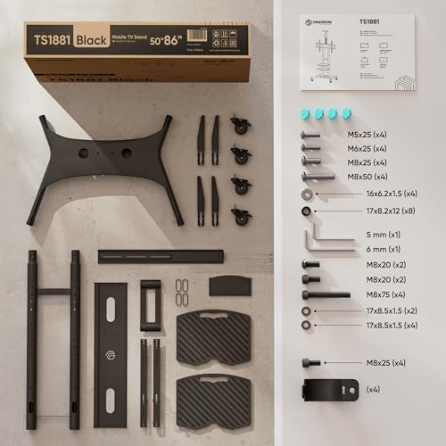ONKRON TS1881-BLK Soporte Móvil de Suelo para TV Grande de 50" - 86" de hasta 90,9 kg