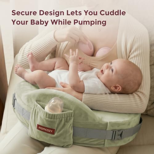 Image of Momcozy CozyPro Nursing Pillow - All Around Lumbar & Arm Support - Safety Guard, Firm & Springy Memory Foam-Stable, Ergonomic Support, Easier Breastfeeding, Wider Cushion, Adjustable, Removable Cover