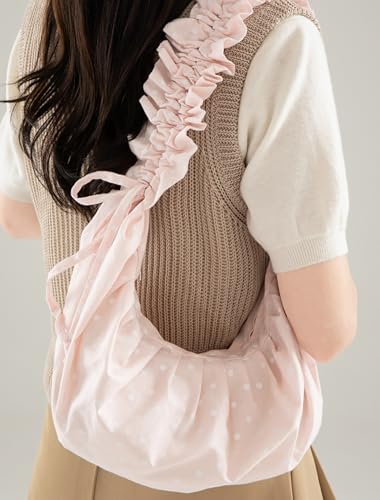 Polka Dot Crossbody Bags for Women Floppy Korean Style Purse Soft Dumpling Bag Shoulder Bag Hobo Bag with Adjustable Strap4