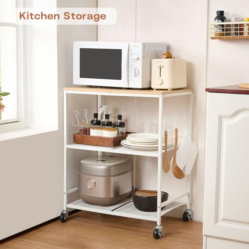 Holismo Rolling Kitchen Microwave Cart, 3 Tier Microwave Stand with Storage, Small Kitchen Island on Wheels, Wood and Mental Kitchen Shelf Rack, White Organizer for Living Room, Office, Balcony by Holismo - Used condition - Image 6