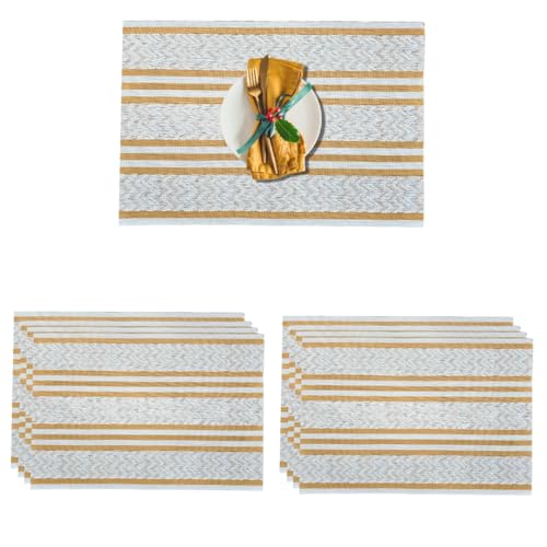 Image of YELONA Placemats for Dining Table - Heat Resistant, Non-Slip & Washable PVC Vinyl Table Mats - Set of 8, 45 x 30 cm (Ivory Beige)