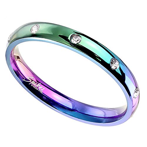 Fantasy Forge Jewelry Rainbow Eternity Anniversary Ring Womens Stainless Steel Cubic Zirconia Wedding Band Size 5-102