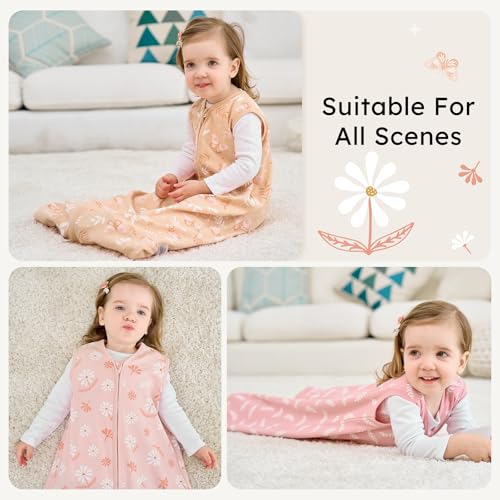 Image of Baby Sleep Sack 18-24 months, 100% Cotton Sleeping Sack for Newborn and Infant, 3 Pack Baby Wearable Blanket for Boy and Girl, 0.5 Tog Lightweight Double Zipper Sleep Bag Pink Orange Flower