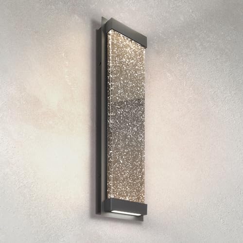 ASD LED 24 Bubble Glass Wall Light Fixture Outdoor & Indoor Seeded Sconce | 3CCT Waterproof Dimmable Up-Down Glow ETL Listed | 22W 530LM 3000-5000K 100-277V | Exterior Porch Lighting | Black