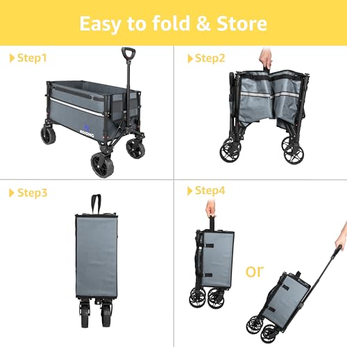 Image of ROSONG Collapsible Wagon Cart with Wheels Foldable - Folding Utility Heavy Duty Wagons Carts for Grocery Sports Garden Shopping Camping Grey