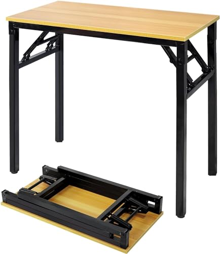 SKY-TOUCH Folding Table Multi Functional Standing Desk With Adjustable Height Legs for Camping Garden Picnic Coffee Bbq No Install Needed Yellow Color Desktop Black Frame(80x40x75cm)