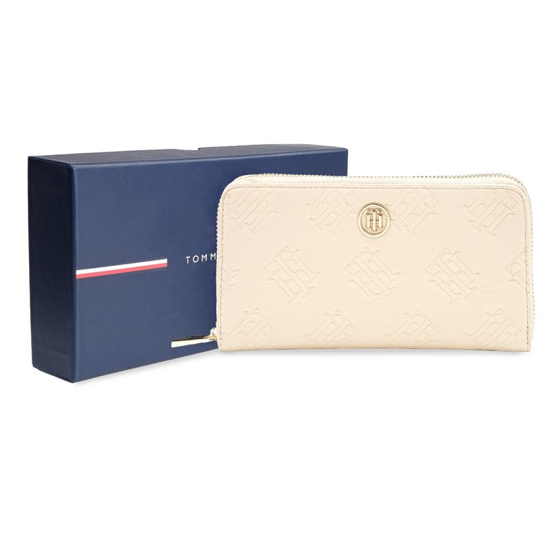 Image of Tommy Hilfiger Women's Zip Around Wallet Monique - Yellow | Embossed Premium PU | | No. of Compartment - 3 | Stylish Clutch for Women