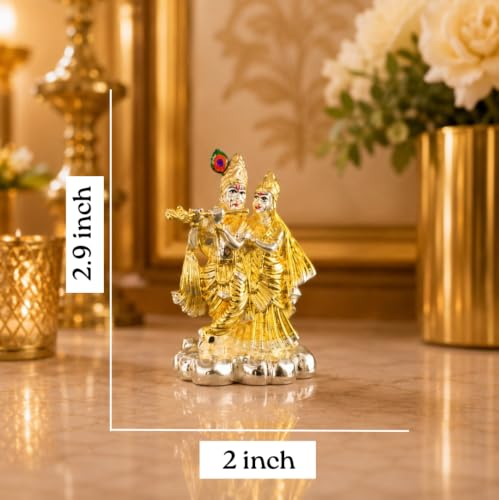 Image of Gold Art India 999 Silver Plated & 24K Gold Plated Radha Krishna Idol with Luxury Velvet Gift Box | 3.7 Inch Radhe Krishna Murti for Wedding Gift, Housewarming, Home Temple