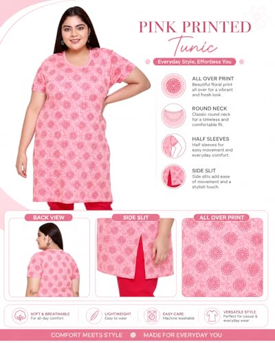 Image of In Love Women's All-Over Printed Cotton Plus Size Longline T-Shirt with Pockets