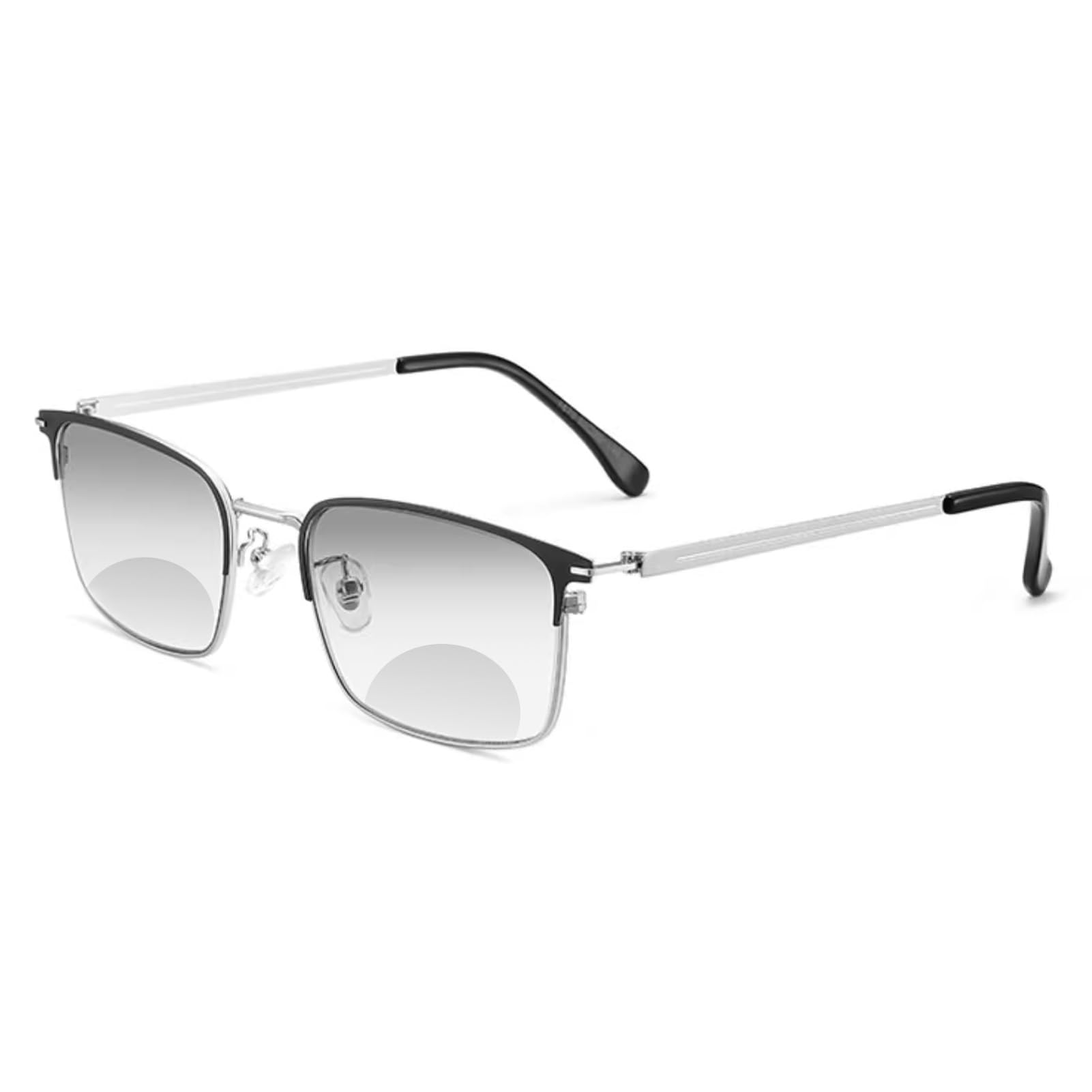 Bifocal Reading Glasses for Men, Blue Light Blocking Half Frame Computer Readers, Lightweight Titanium Frame Readers (Color : Silver, Size : +1.50)