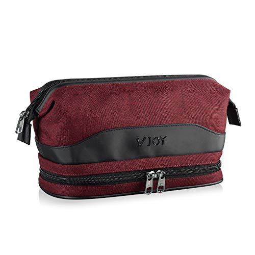 V JOY Men's Toiletry Travel Bag, Dopp Kit Large Shaving Bag Shower Organizer Kit, RPET Recycled Material (Red)