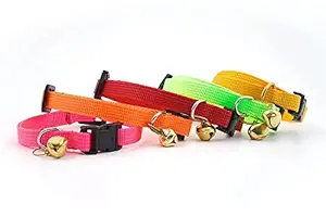 Buraq Perfect 4 Pcs Cat Collar , Solid & Safe Collars for Cats , Adjustable Collar with Bell , Soft Neck Belt for Kitten & Adult Cat , Colour May Vary (4 Pcs Perfect Collar)