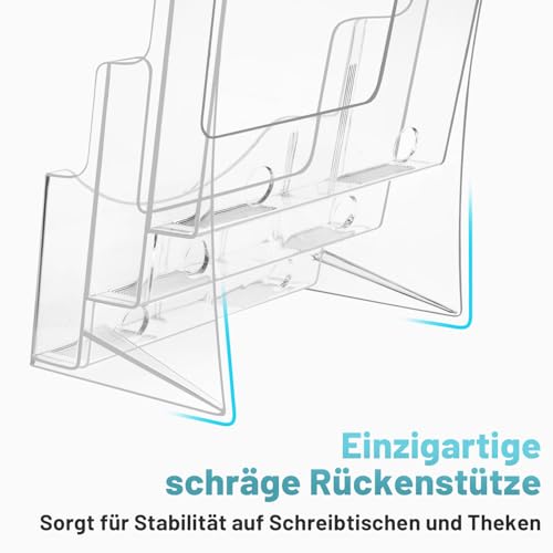 Viymgit Prospekthalter A4, 3 Etagen Transparenter Acryl DIN A4 Prospektständer, Broschürenhalter im Hochformat für Menüs, Prospekte, Kataloge, Preiskarten