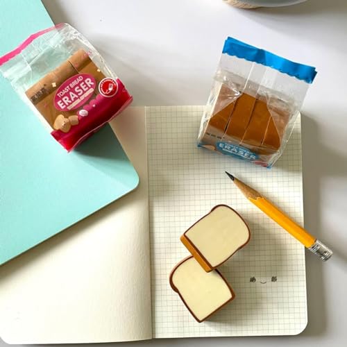 Image of RECLUSE 4 Pcs Cute Bread Shaped Cute Pencil Eraser Supply Funny Flexible Easy to Use Stationery Kid Painters Artists Sketching Tools, Kids School Boys Girls Birthday Return Gifts