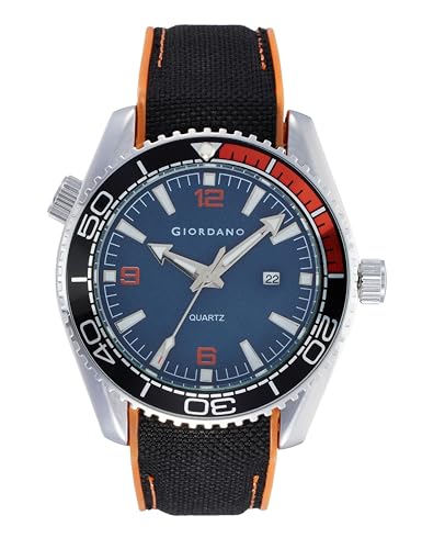 Image of GIORDANO Analog Quartz Watch for Men - Round Dial with Rotating Bezel, Luminous Hour Markers, Silicone & Stainless Steel Strap, Date Display