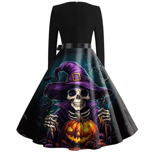 OIOLOYJM Sexy Plus Size Halloween Costumes Woman 2025 Long Sleeve V Neck Printed Gothic Retro Formal Party Dresses for Women