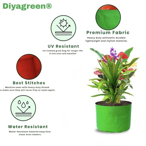 Image of HDPE UV-Protected Grow Bag Green Colour Plant Bags Suitable for Terrace and Vegetable Gardening (Pack of 5, 9X6)
