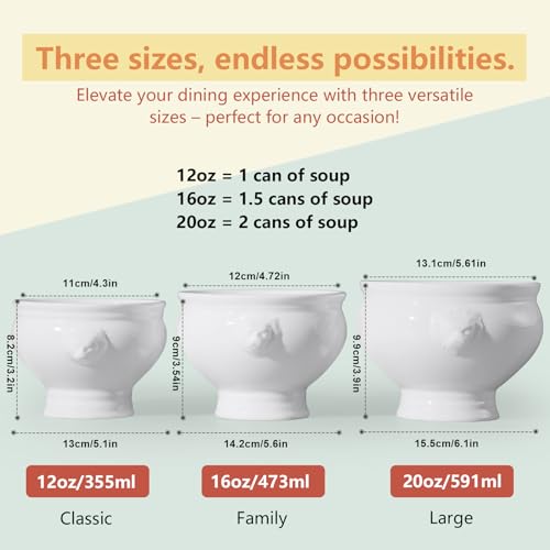 Image of Cinf Lion Head Ceramic Bowls Set of 2, 20 oz Soup & Cereal Bowls | 20 oz ceramic bowls with lion head and wreath design, microwave safe for soup, cereal, fruit, desserts and daily dining