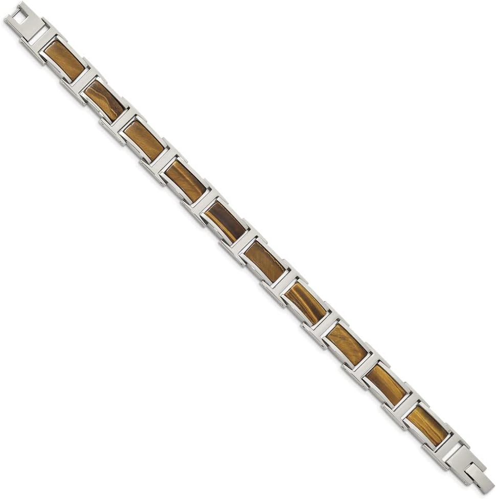 Sonia Jewels Solid Stainless Steel Men's Tiger's Eye 8.5in Link Bracelet 8.5" (Width = 11mm) - Image 2