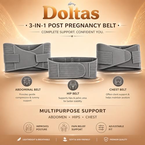 Image of DOLTAS 3-in-1 Post Pregnancy Abdominal Belt for Women - C-Section Abdomen Belt & Belly Wrap for After Delivery Recovery - Adjustable Postpartum Belt, Maternity Belt for Waist, Pelvis & Tummy Support (Free Size) (GREY)