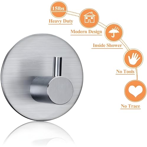 Image of JIALTO 5 pcs Self-Adhesive Stainless Steel Hooks: Heavy-Duty Wall Hanging Solution Without Drilling - Waterproof Hooks for Bathroom and Kitchen Towels (Round Silver)