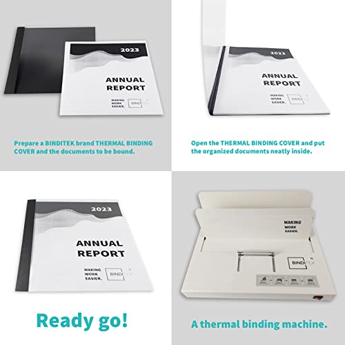Binditek 20 Pack Thermal Binding Presentation Covers,1/16 Inch Spine Holds 15 Sheets, Ultra Clear Front Cover, Black Paper Back Cover,Letter Size #TOP4