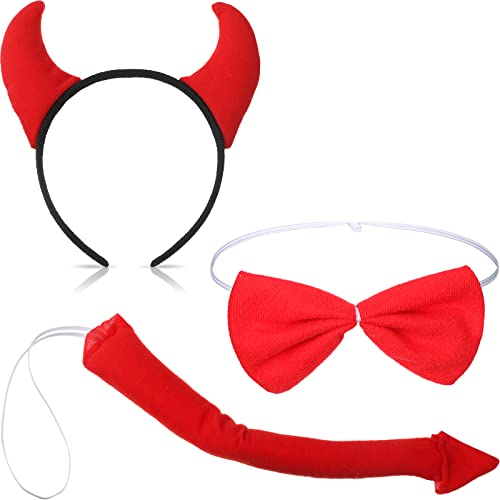 Xinnun Acessórios de carnaval, diadema de chifres de e gravata disfarce de para mulher homem Halloween decoração cosplay (vermelho)