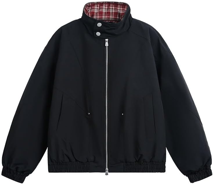 New Winter Casual Cotton Padded Jacket with Retro Checkered Stand Up Collar for Both Men Women