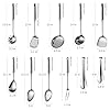 304 Stainlss Steel Kitchen Utensils Set, 11 Pcs Long Metal Cooking Utensil Gadgets Tools Set with Spatula, Ladle, Spoon, Ladle, Skimmer, Tunner, Pasta Server, Tongs(Silver, Dishwasher Safe) #5