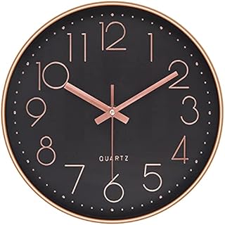 Silent Wall Clock, LENAUQ 12 Inch Battery Operated Non-ticking Arabic Numeral Clock, Round Decorative Clock for Home Kitchen Cafe Hotel Office Decor(Black-Rose Gold)