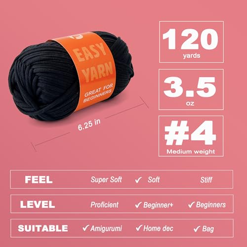 Image of 3.5Oz Beginner-Friendly Yarn for Crocheting and Knitting;Worsted-Weight Medium #4;Cotton Blend Yarn for Beginners with Easy-to-See Sitches,Great for Amigurumi DIY (Black,1 Skein)