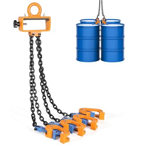 BEAMNOVA Upgraded Chain Drum Lifter, 2 Ton / 4400lbs Loading Capacity, for 55 Gallon Drums, Forklift Hoist Crane Metal Plastic Barrel Double Lifting Chains, 4 Hooks & Chains