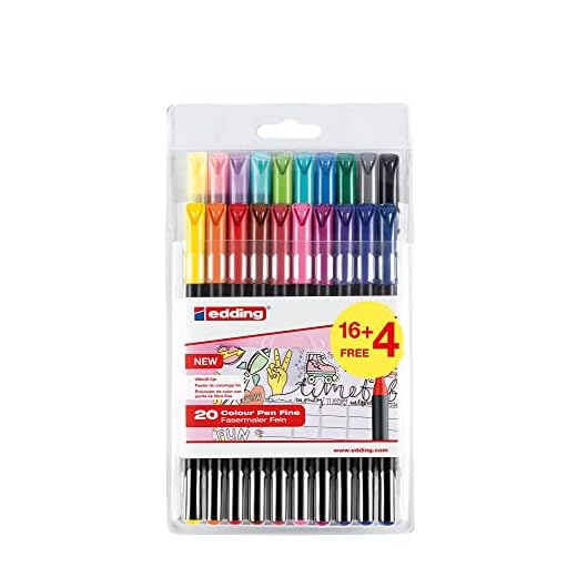 edding 1200 rotulador de color de trazo fino - multicolor - 16 bolígrafos + 4 de regalo - punta redonda 1 mm - rotulador para dibujar y escribir - set de vuelta al cole