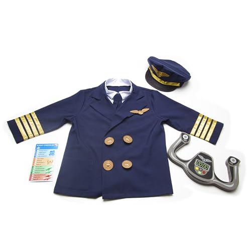 Melissa & Doug Pilot Role Play Costume Set (6 pcs) - Jacket, Tie, Hat, Wings, Steering Yoke, Checklist
