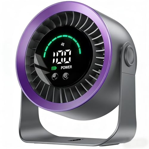 Small Desk Fan, 100 Speed USB Rechargeable Battery Operated Quiet Portable Table Fan, Personal Desktop Cooling Fan with LED Display, 360° Tilt Tabletop Fan for Bedroom Office Travel (Purple) by Luxepa - Used condition - CA$21.19