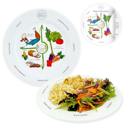 Portion Perfection PORCELAIN Weight Control Plate for Women & Men, 2 Weightcontrol Serving Sizes on all 10-inch Adult Portion Control Plates, Ideal Weight Control Products, Diabetes & Healthier Diets